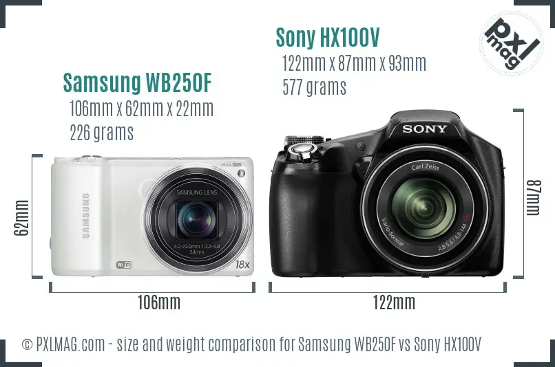 Samsung WB250F vs Sony HX100V size comparison