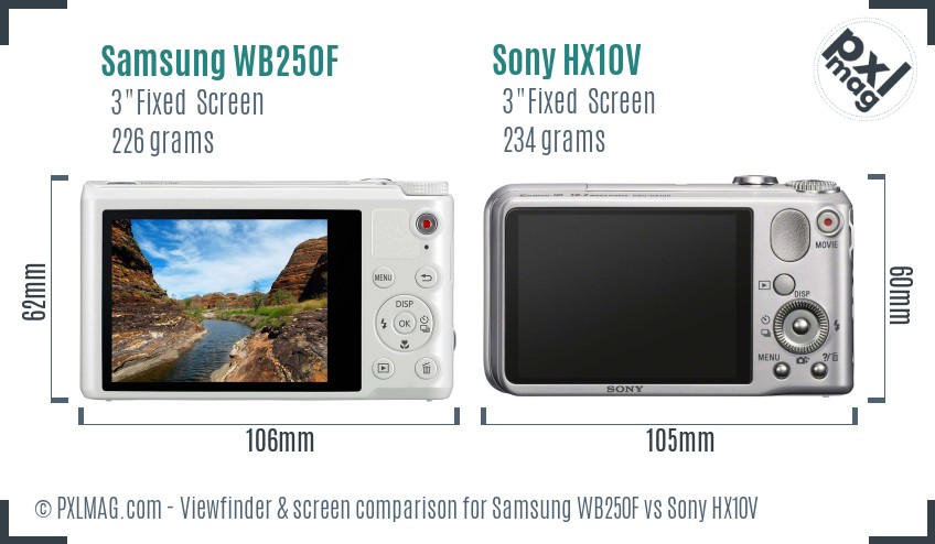 Samsung WB250F vs Sony HX10V Screen and Viewfinder comparison