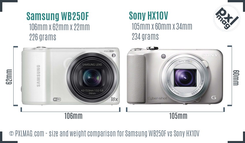 Samsung WB250F vs Sony HX10V size comparison