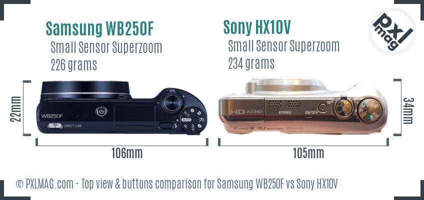 Samsung WB250F vs Sony HX10V top view buttons comparison