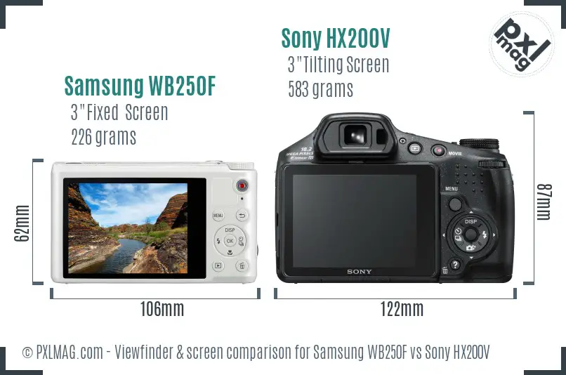 Samsung WB250F vs Sony HX200V Screen and Viewfinder comparison