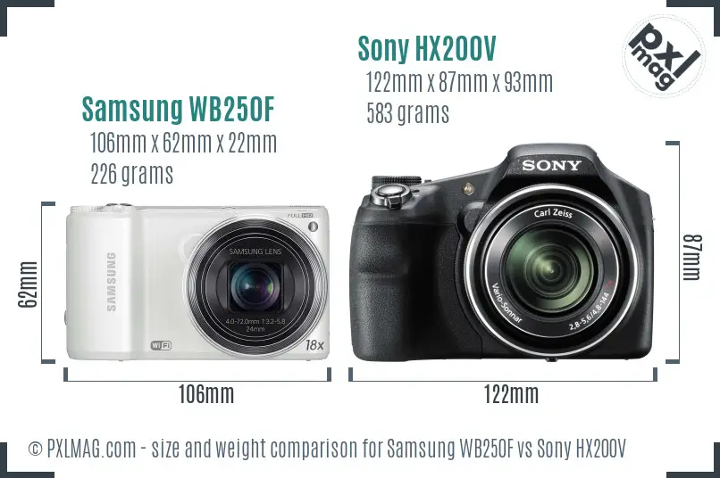 Samsung WB250F vs Sony HX200V size comparison