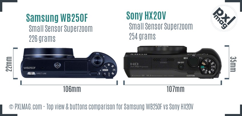 Samsung WB250F vs Sony HX20V top view buttons comparison