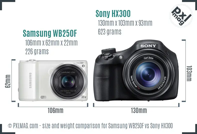 Samsung WB250F vs Sony HX300 size comparison Samsung WB250F vs Sony HX300 size comparison