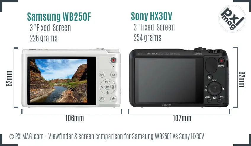 Samsung WB250F vs Sony HX30V Screen and Viewfinder comparison