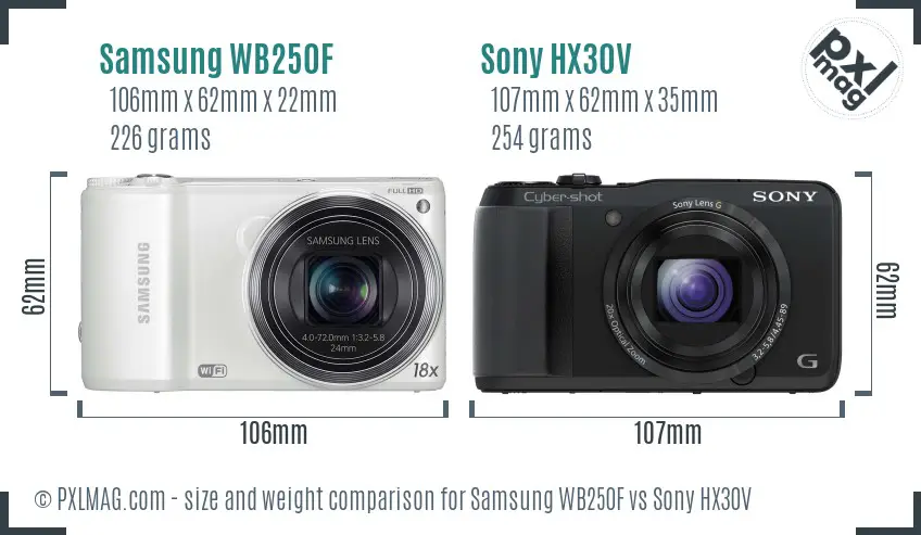 Samsung WB250F vs Sony HX30V size comparison