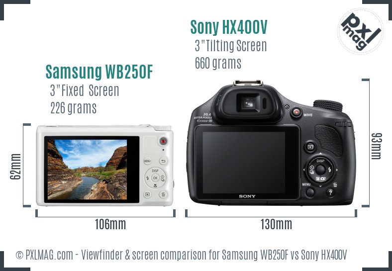 Samsung WB250F vs Sony HX400V Screen and Viewfinder comparison