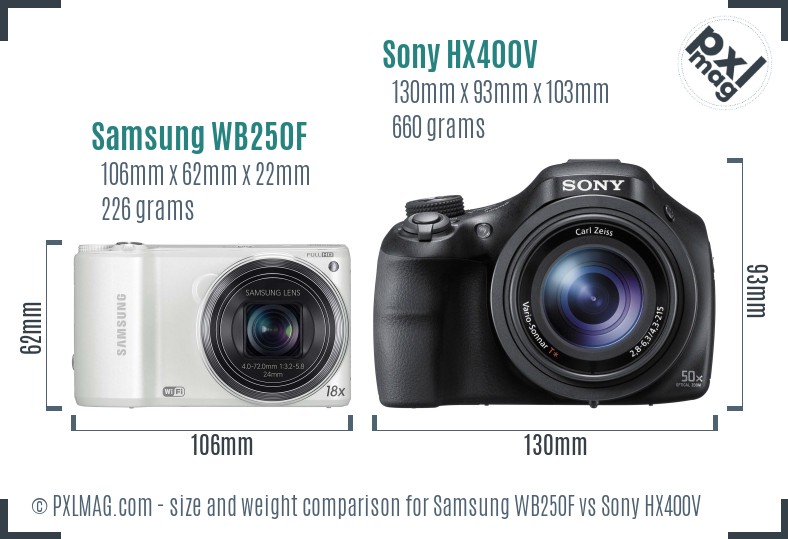 Samsung WB250F vs Sony HX400V size comparison Samsung WB250F vs Sony HX400V size comparison