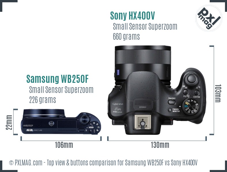 Samsung WB250F vs Sony HX400V top view buttons comparison