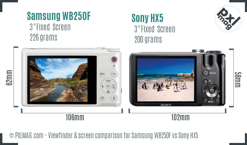 Samsung WB250F vs Sony HX5 Screen and Viewfinder comparison