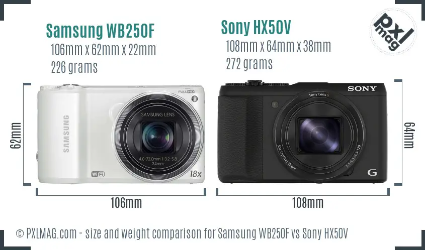 Samsung WB250F vs Sony HX50V size comparison