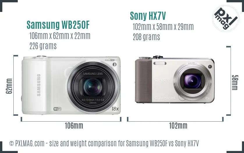 Samsung WB250F vs Sony HX7V size comparison