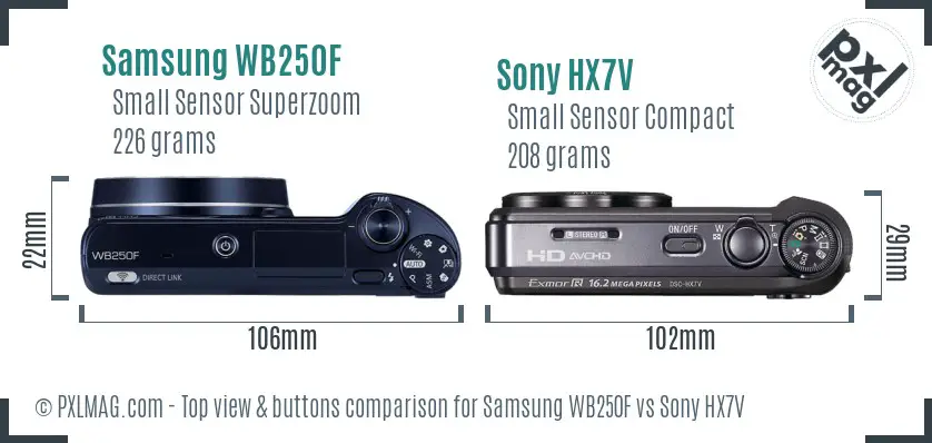 Samsung WB250F vs Sony HX7V top view buttons comparison