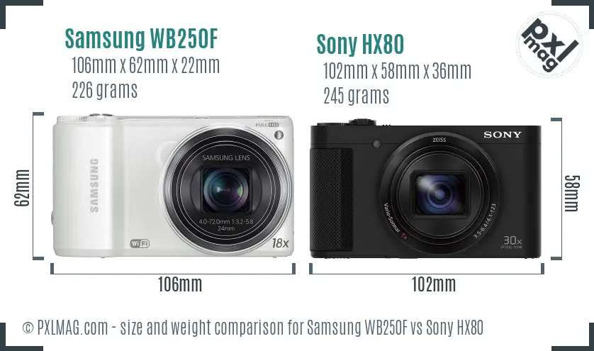 Samsung WB250F vs Sony HX80 size comparison