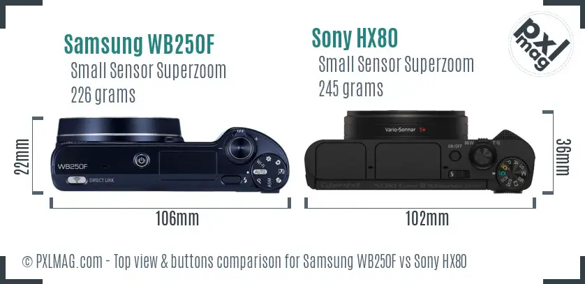 Samsung WB250F vs Sony HX80 top view buttons comparison