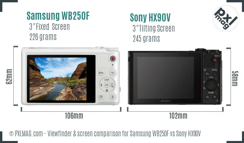 Samsung WB250F vs Sony HX90V Screen and Viewfinder comparison