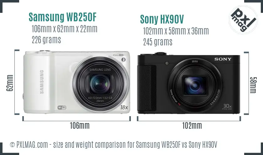 Samsung WB250F vs Sony HX90V size comparison