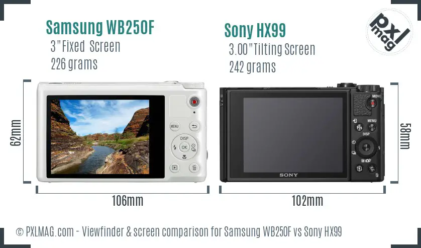 Samsung WB250F vs Sony HX99 Screen and Viewfinder comparison