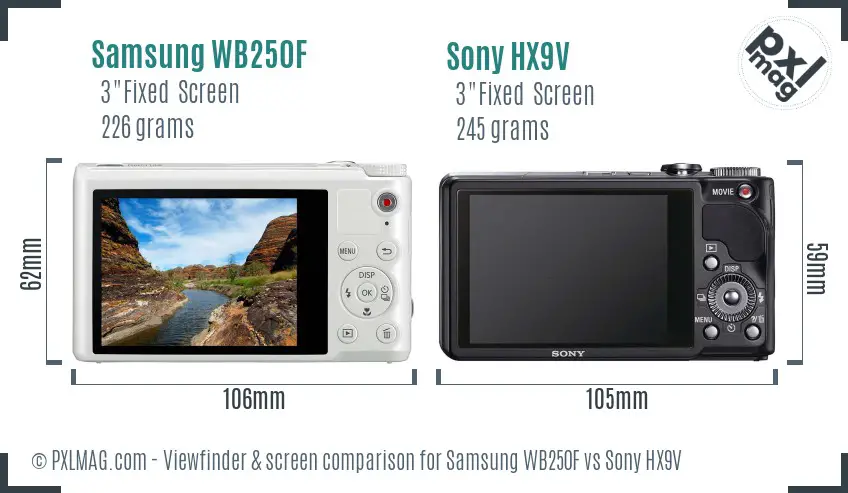 Samsung WB250F vs Sony HX9V Screen and Viewfinder comparison