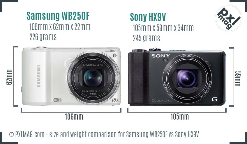 Samsung WB250F vs Sony HX9V size comparison