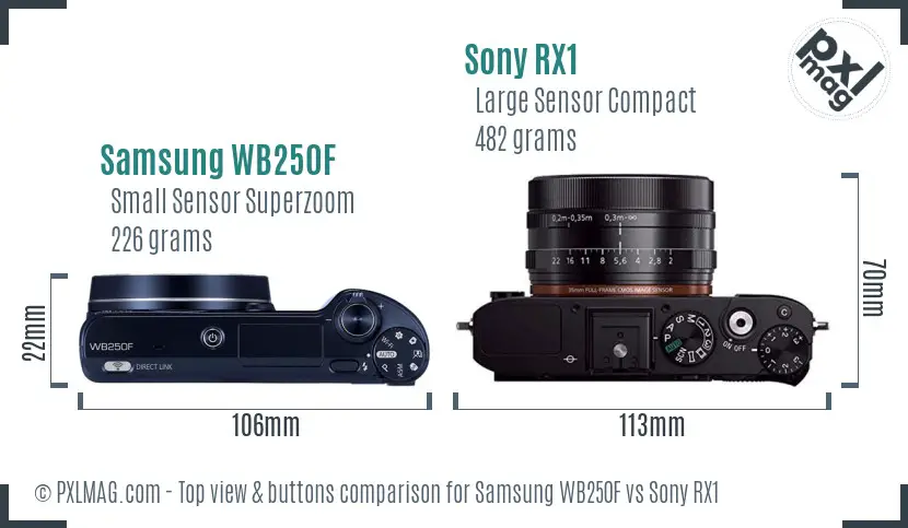 Samsung WB250F vs Sony RX1 top view buttons comparison Samsung WB250F vs Sony RX1 top view buttons comparison