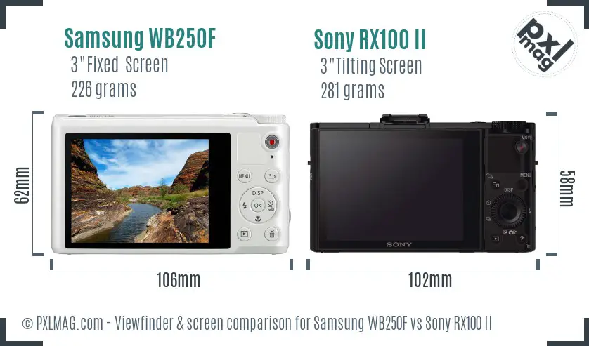 Samsung WB250F vs Sony RX100 II Screen and Viewfinder comparison