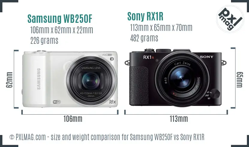 Samsung WB250F vs Sony RX1R size comparison