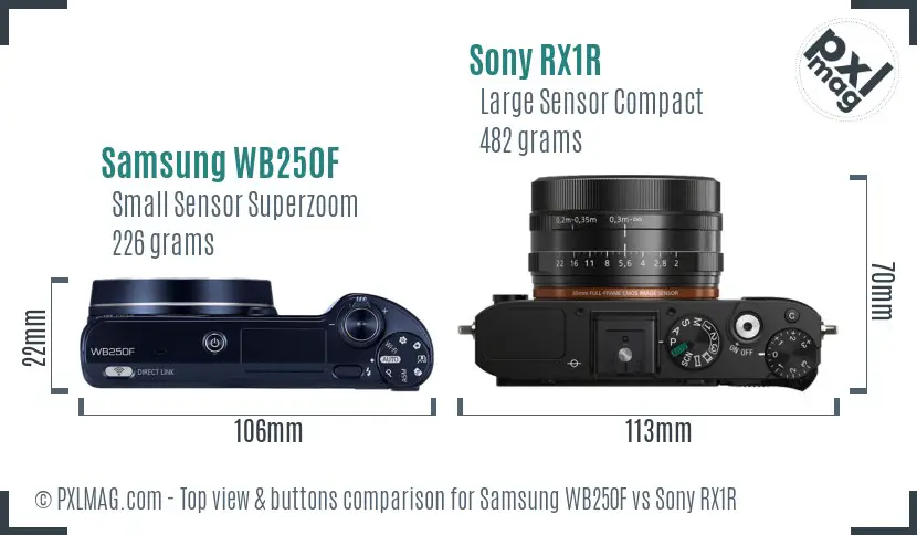 Samsung WB250F vs Sony RX1R top view buttons comparison