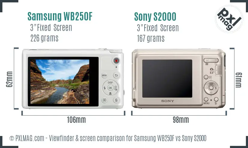 Samsung WB250F vs Sony S2000 Screen and Viewfinder comparison