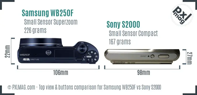 Samsung WB250F vs Sony S2000 top view buttons comparison