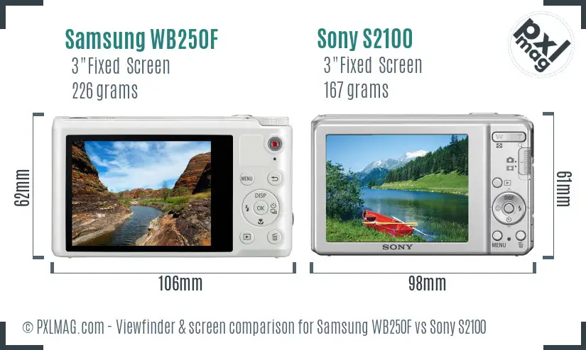 Samsung WB250F vs Sony S2100 Screen and Viewfinder comparison