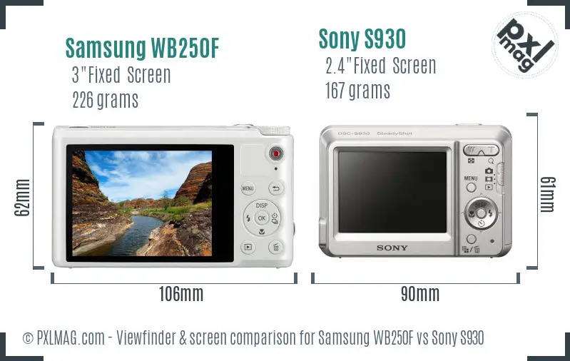 Samsung WB250F vs Sony S930 Screen and Viewfinder comparison