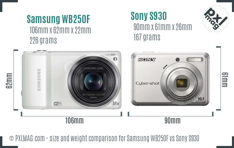 Samsung WB250F vs Sony S930 size comparison