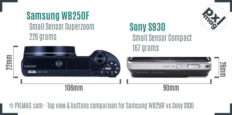 Samsung WB250F vs Sony S930 top view buttons comparison