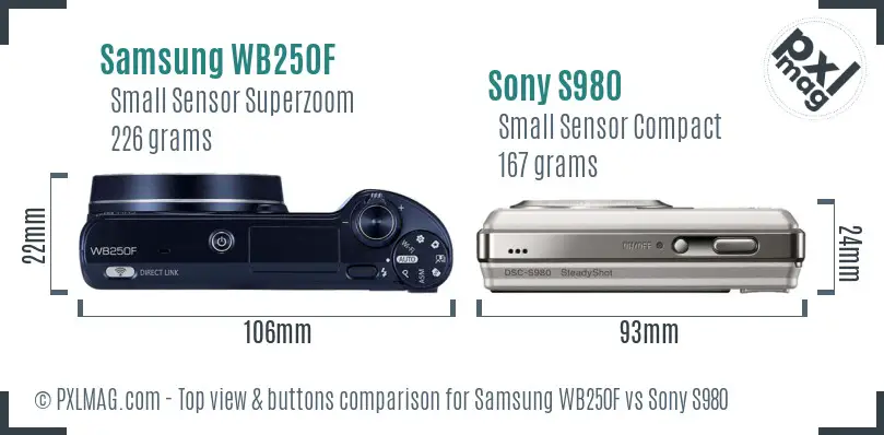 Samsung WB250F vs Sony S980 top view buttons comparison Samsung WB250F vs Sony S980 top view buttons comparison