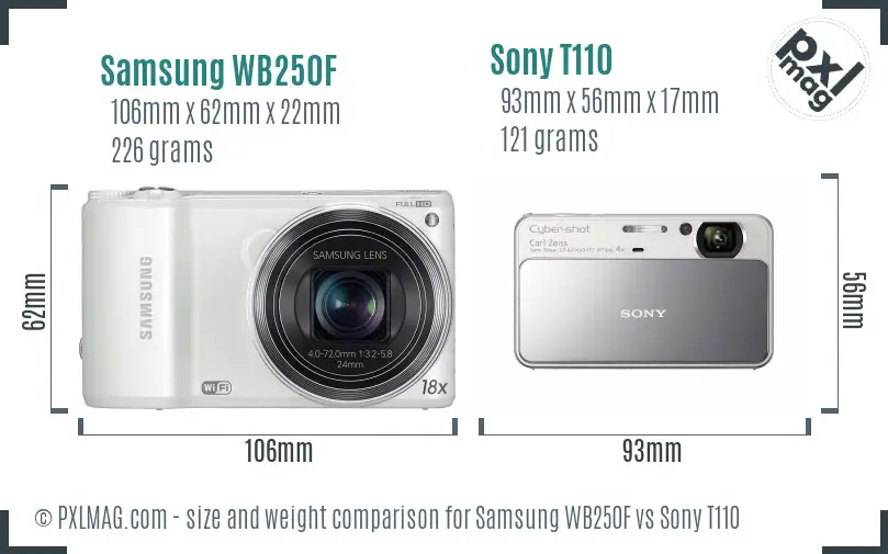 Samsung WB250F vs Sony T110 size comparison Samsung WB250F vs Sony T110 size comparison