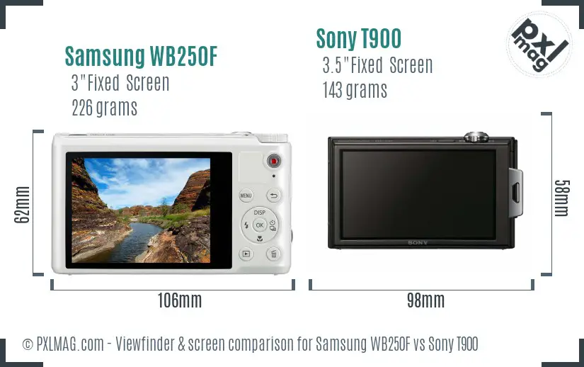 Samsung WB250F vs Sony T900 Screen and Viewfinder comparison