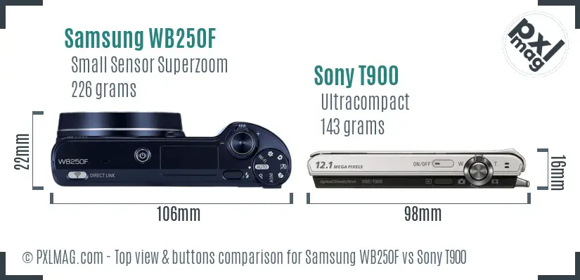 Samsung WB250F vs Sony T900 top view buttons comparison