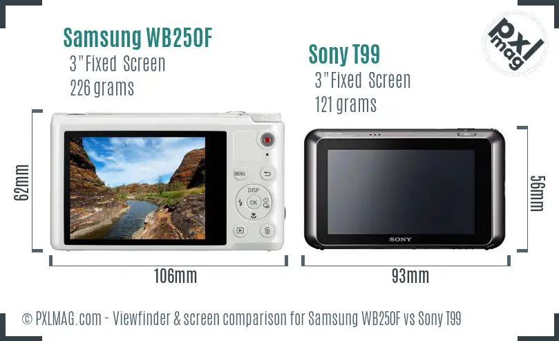 Samsung WB250F vs Sony T99 Screen and Viewfinder comparison