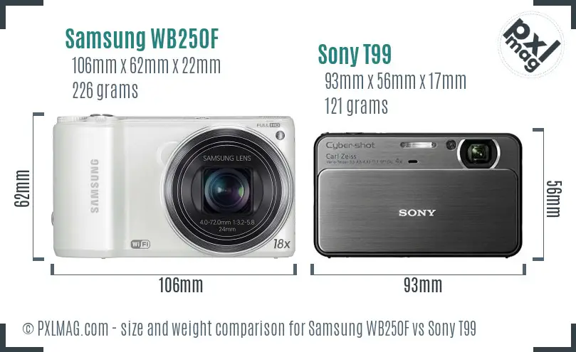 Samsung WB250F vs Sony T99 size comparison