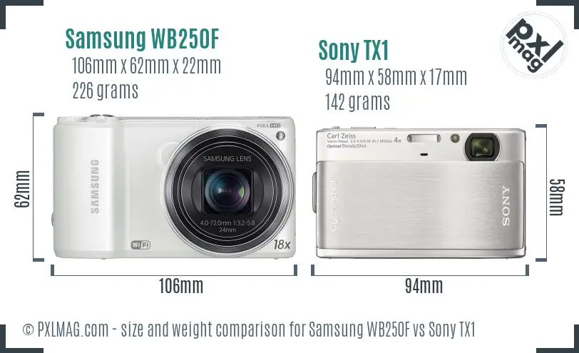 Samsung WB250F vs Sony TX1 size comparison Samsung WB250F vs Sony TX1 size comparison