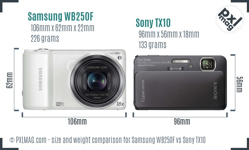 Samsung WB250F vs Sony TX10 size comparison