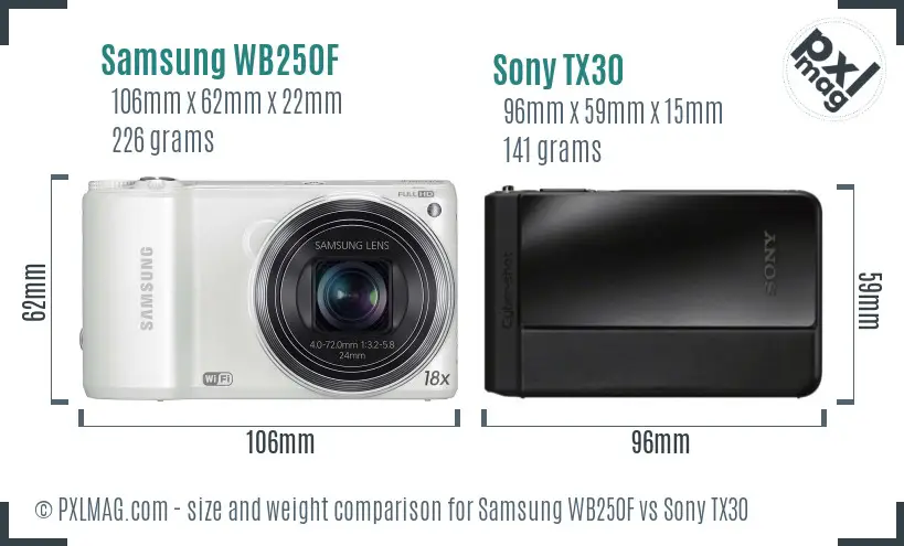 Samsung WB250F vs Sony TX30 size comparison