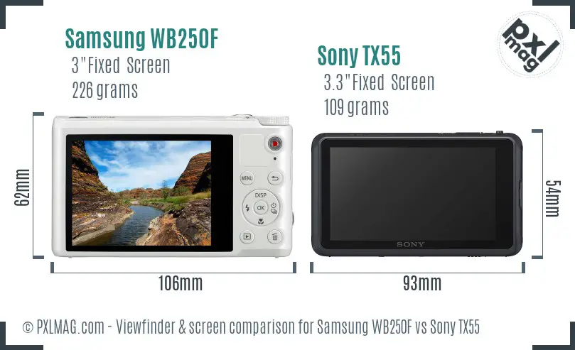 Samsung WB250F vs Sony TX55 Screen and Viewfinder comparison
