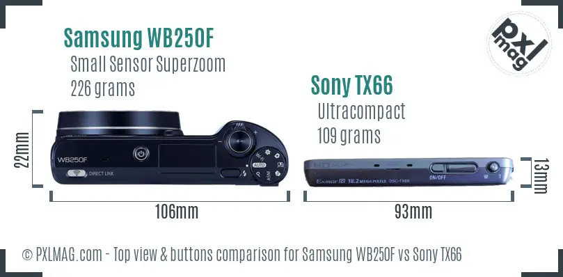 Samsung WB250F vs Sony TX66 top view buttons comparison