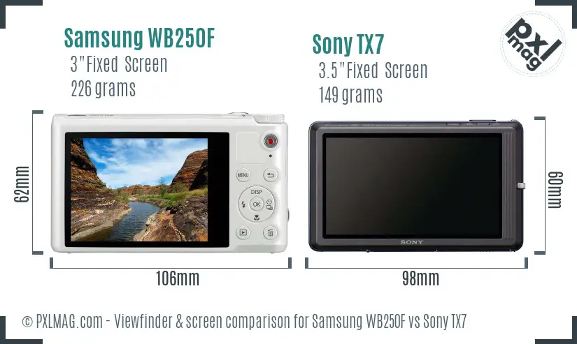 Samsung WB250F vs Sony TX7 Screen and Viewfinder comparison