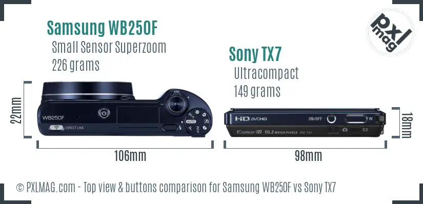 Samsung WB250F vs Sony TX7 top view buttons comparison