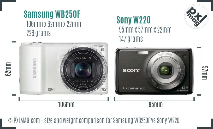 Samsung WB250F vs Sony W220 size comparison