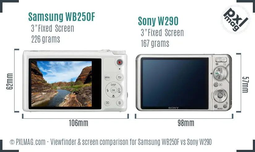 Samsung WB250F vs Sony W290 Screen and Viewfinder comparison