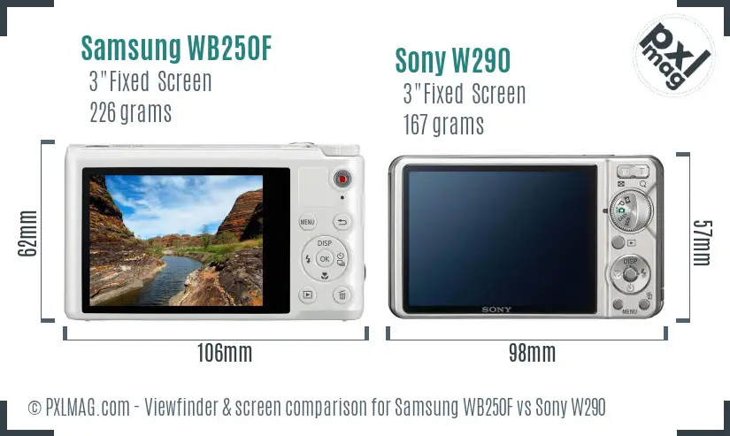 Samsung WB250F vs Sony W290 Screen and Viewfinder comparison Samsung WB250F vs Sony W290 Screen and Viewfinder comparison